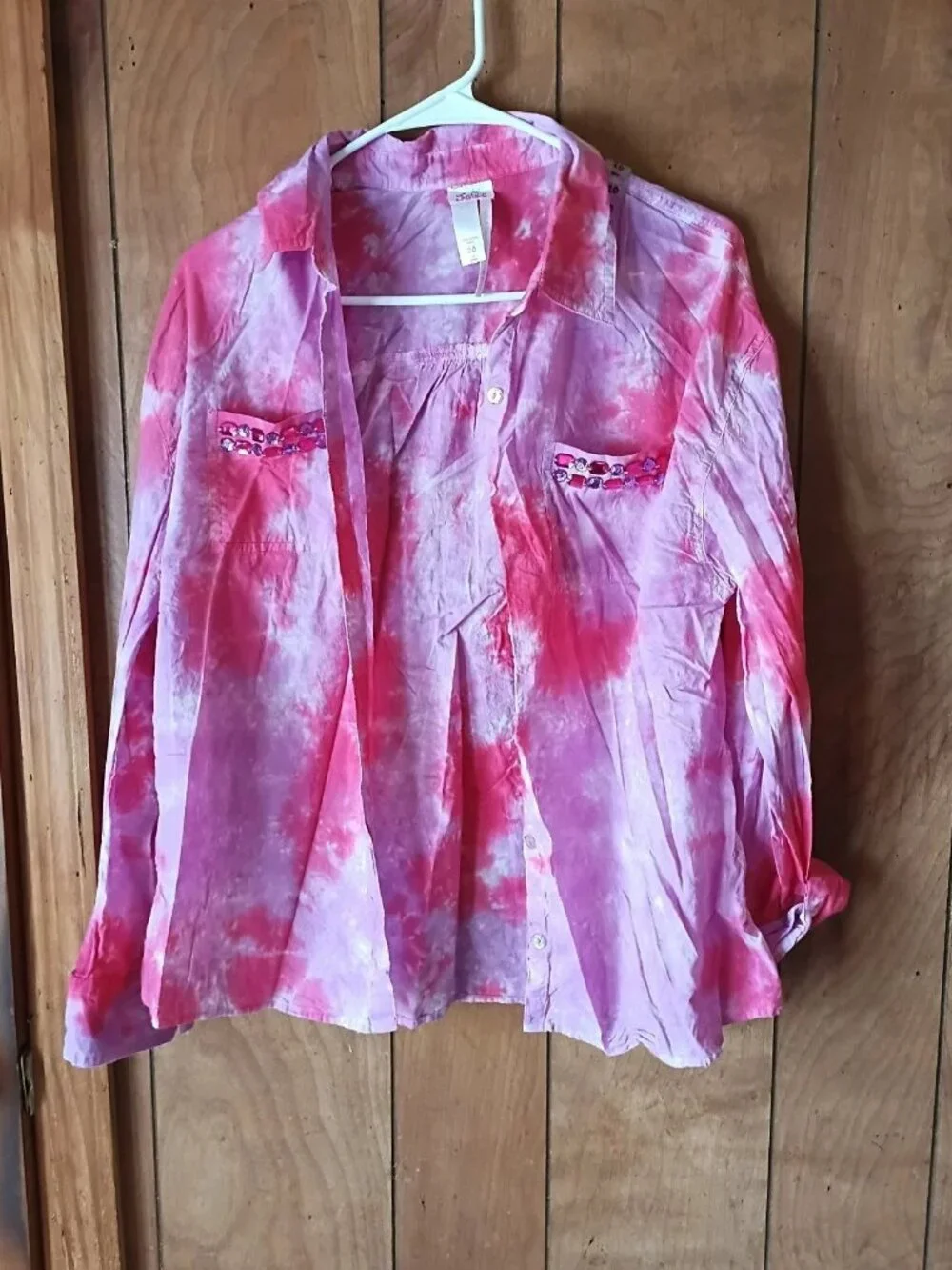 Justice Girls Size 20 Pink Tie Dye Button Front Cotton Shirt NWT